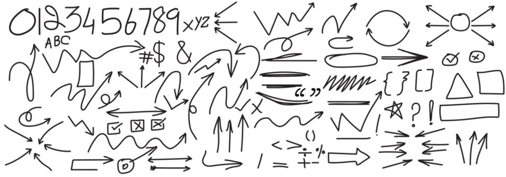 Collection hand drawn arrows. Grunge arrow vector brush.