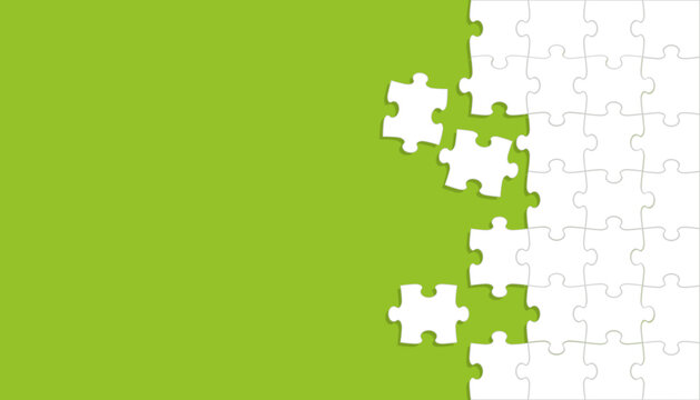 Vector White Jigsaw Puzzle Background With A Text Space On A Green Background.