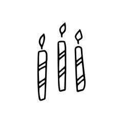Candles for cake in doodle style on a white background. Festive concept. Hand drawn vector outline sketch icon..