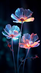 a glowing flowers with bright lights on them on a dark background