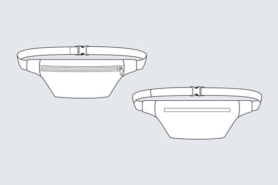 Waist bag vector template isolated on white. Apparel models sketch set. Outline for fashion clothes design. Front and back view.