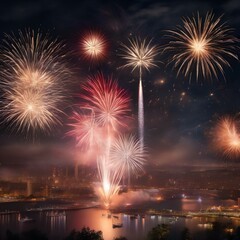 Naklejka premium A chaotic explosion of fireworks illuminating the night sky4