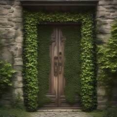 A rustic wooden door covered in ivy, leading to an overgrown garden2