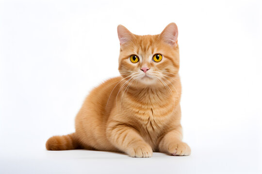 Beautiful and cute orange british shorthair cat isolated on a white background, Adorable ginger kitty,  Generative AI