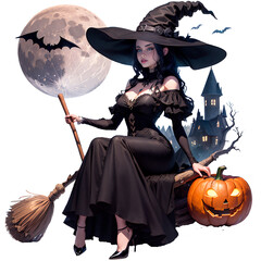halloween witch with pumpkin