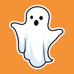 Vector illustration of Halloween levitating phantom ghost with facial expressions. Halloween party concept. Mystical drawings for decoration elements, greeting card, poster, banner, logo. Sticker.