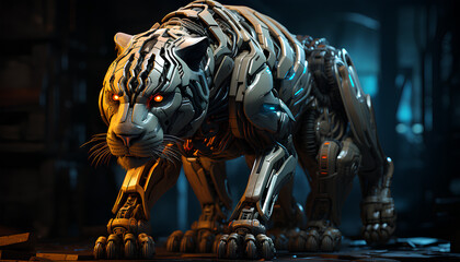 Fototapeta premium Mechanic leopard art. The robot is an animal. Generative AI