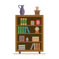 Bookcase or cabinet for living room or office flat vector icon. Cartoon drawing or illustration of furniture or element for apartment or house on white background. Interior design, furniture concept