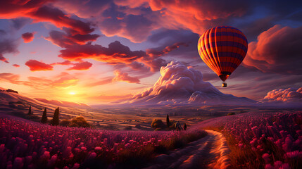 Obraz premium Beautiful landscape with hot air balloons
