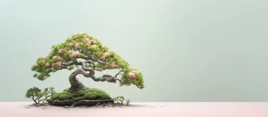 Fotobehang Horizontal bonsai tree separate isolated pastel background Copy space © HN Works