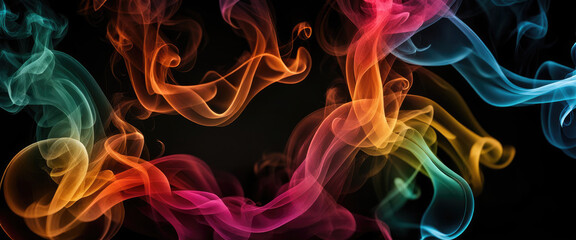 Anamorphic horizontal display colorful smoke abstract on dark background