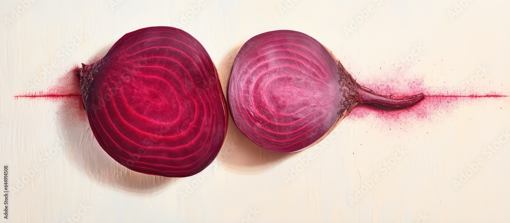 Poster sliced beetroot isolated on a isolated pastel background copy space
