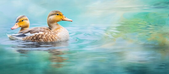 Pair of ducks that have mated isolated pastel background Copy space