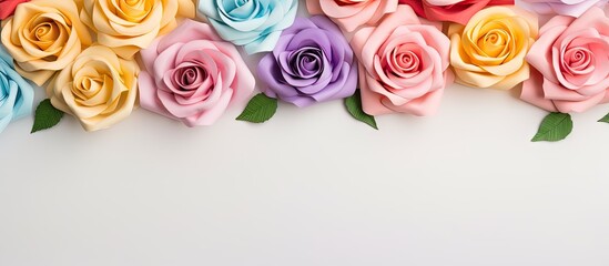 Vibrant roses against isolated pastel background Copy space