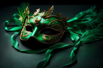 Green venetian carnival mask, generative AI