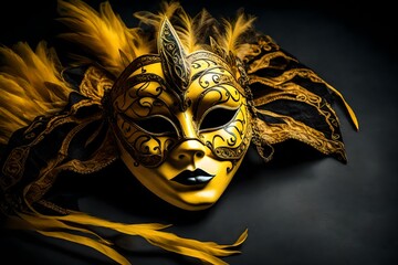 Yellow venetian carnival mask, generative AI 