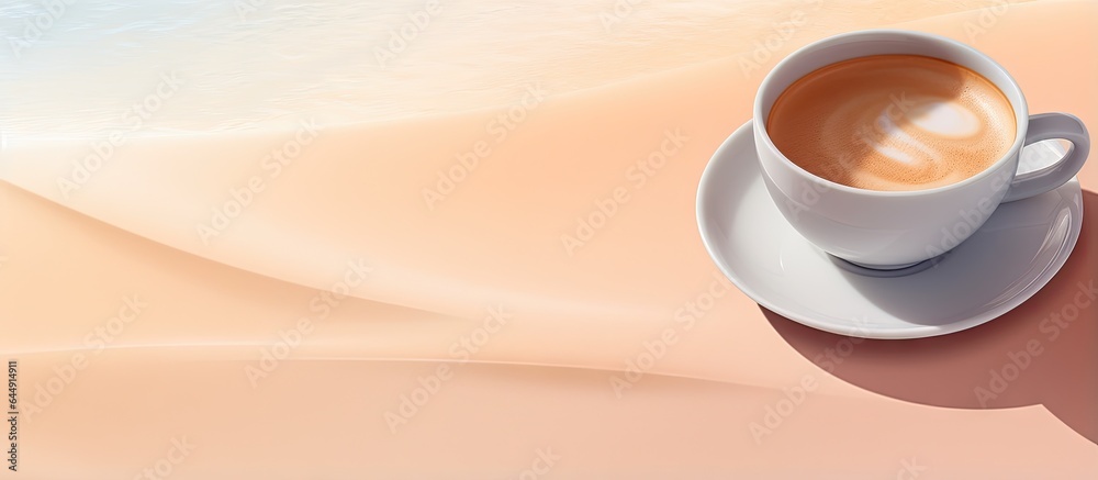 Canvas Prints Isolated cup of coffee on a isolated pastel background Copy space with reflections