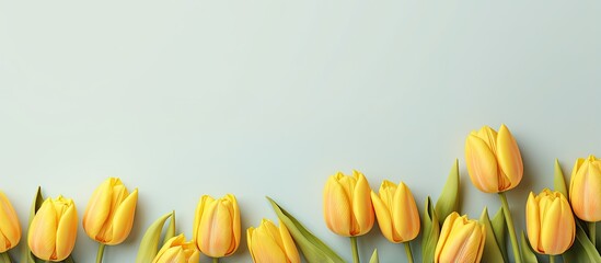 Yellow tulips isolated pastel background Copy space