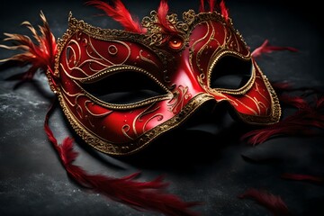 Red venetian carnival mask,  generative AI