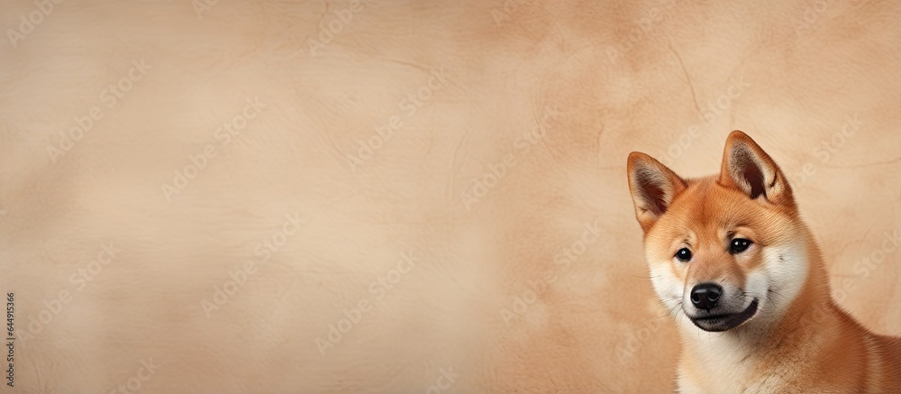 Poster photographing a shiba inu in a studio with various isolated pastel background copy space s