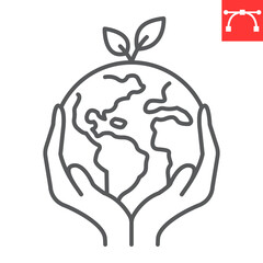 Save the world line icon, climate change and ecology, save earth vector icon, vector graphics, editable stroke outline sign, eps 10.