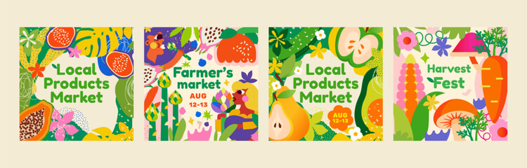 4 templates for a farmers market, harvest festival or
food fair. Suitable as a banner, advertisement or signboard . 
This design will definitely make your project stand out. - obrazy, fototapety, plakaty