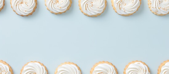 Vanilla cookies with creamy filling on isolated pastel background Copy space