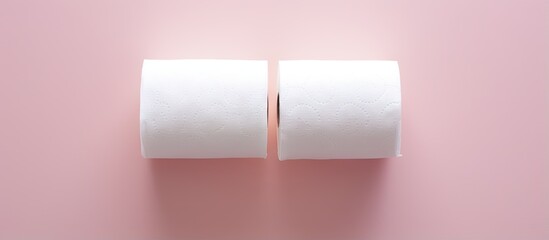 Obraz premium Two white toilet paper rolls on a isolated pastel background Copy space in isolation