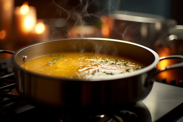 Soup in pan.