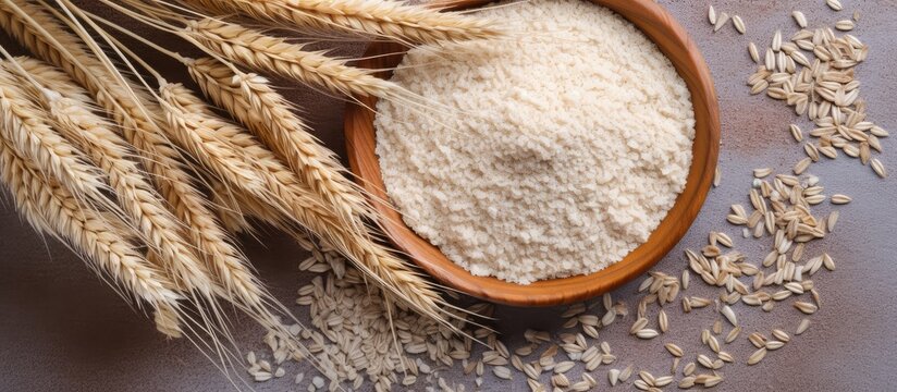 Selective focus on psyllium husk or isabgol a fiber from Plantago ovata seeds typically drunk with water to treat constipation isolated pastel background Copy space