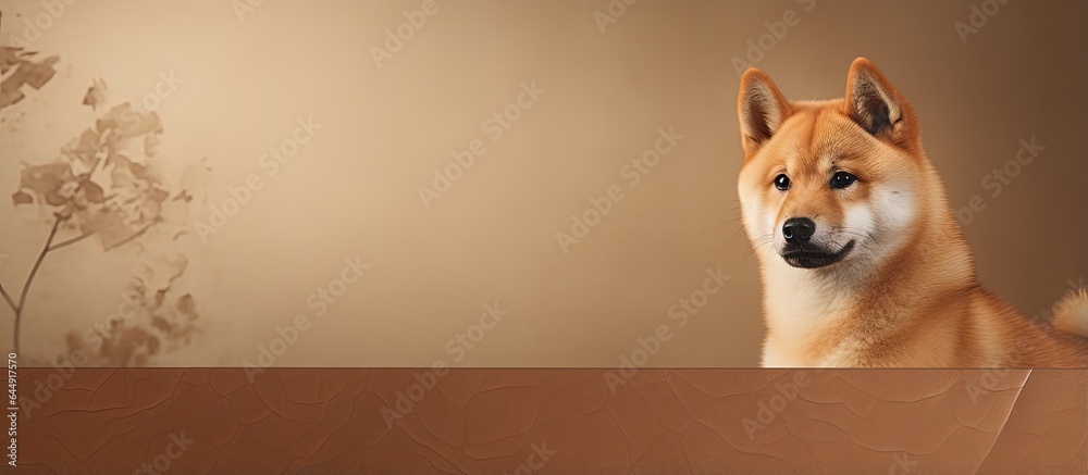 Poster photographing a shiba inu in a studio with various isolated pastel background copy space s
