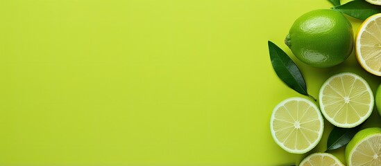 Lime sliced on isolated pastel background Copy space