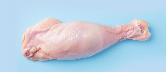 Fresh raw chicken leg with skin on isolated pastel background Copy space
