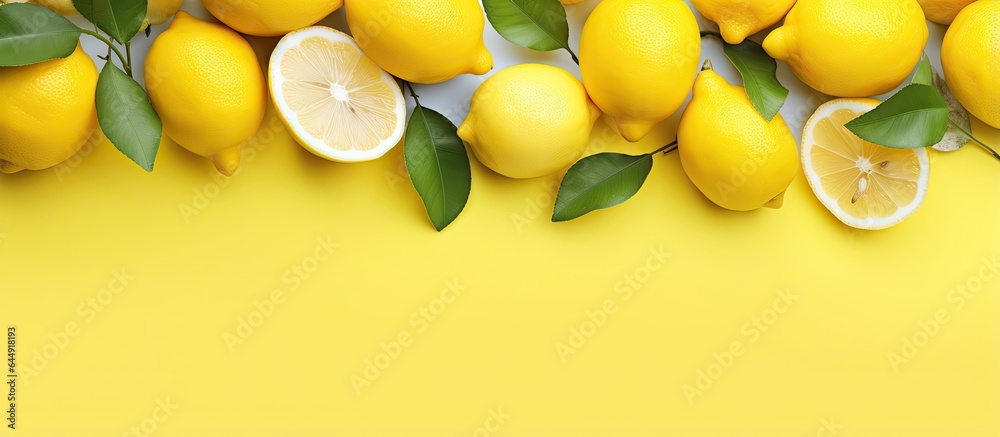 Poster lemons isolated on a isolated pastel background copy space