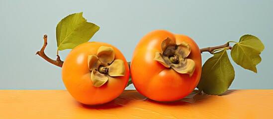 Persimmons on a isolated pastel background Copy space
