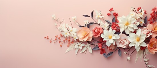 Gorgeous bunch of flowers on a isolated pastel background Copy space