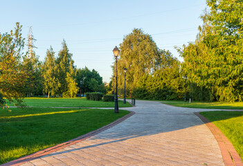 Landscape shot of the green park. Outdoors