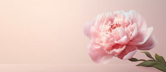 Pink peony alone on isolated pastel background Copy space