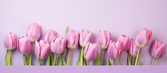 Violet tulips Set upon isolated pastel background Copy space