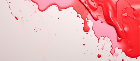 Red paint drops on a isolated pastel background Copy space