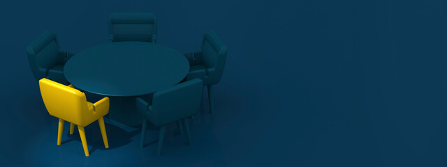 Leadership concept with yellow chair lead the round table