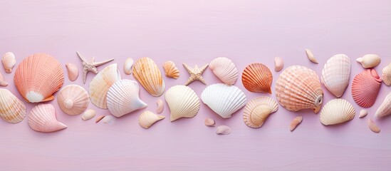 Seashells alone against a isolated pastel background Copy space