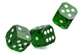 Green casino dice isolated on white background