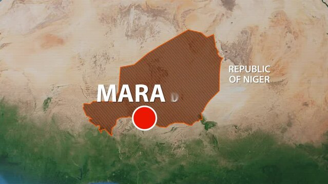 Designation of the borders country of Niger on the map and the mark of the location of the city of Maradi