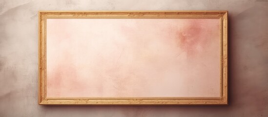 A isolated pastel background Copy space showcases an empty frame in landscape format distressed gilt finish with matte