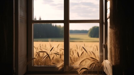 Open Window Overlooking a Wheat Field.