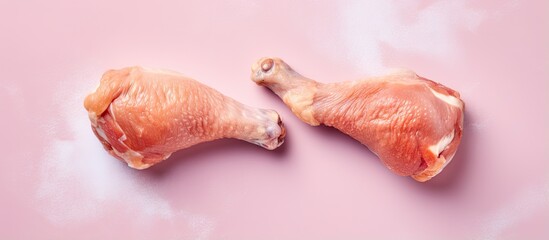 Raw chicken legs on a isolated pastel background Copy space