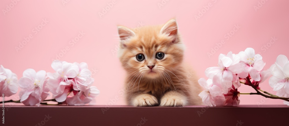 Poster scottish kitten with red fur isolated pastel background copy space