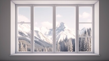 Virtual Window to the Mountains of Modern Cozy Minimalist Background.
