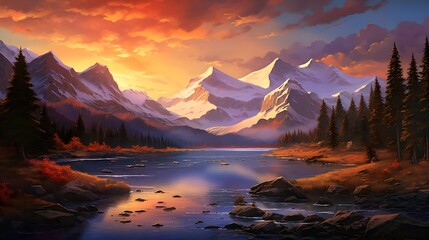 Fototapeta na wymiar Sunset over the mountain landscape